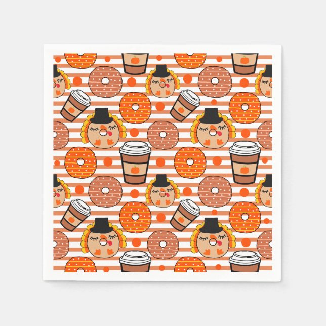 Erntedank Donuts und Kaffeefall Orangenstreifen Serviette (Vorderseite)