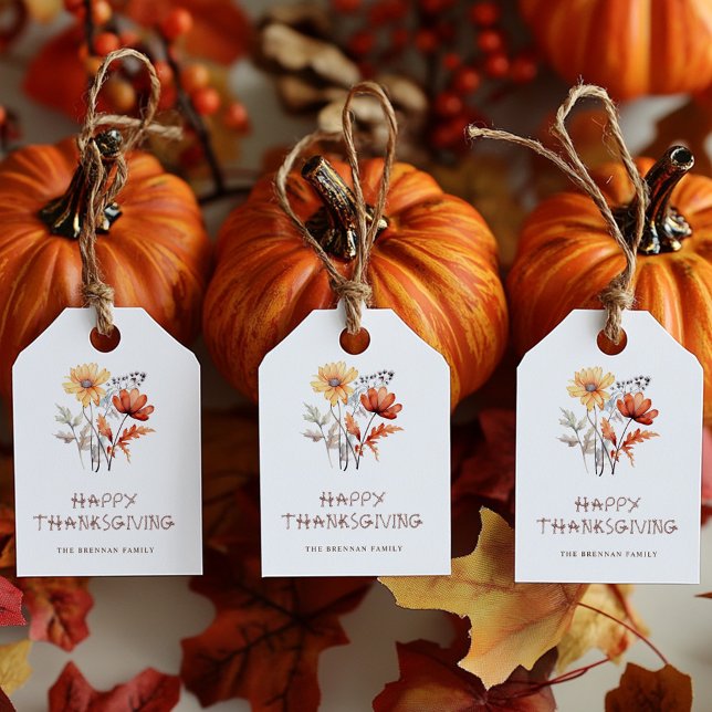 Erntedank Elegante Fall Flora Moderne Wildblume Geschenkanhänger (Thanksgiving Elegant Fall Floral Modern Wildflower Gift Tags)
