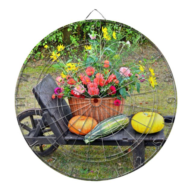 Erntedank Ernte Szene mit Rollkarren Dartscheibe (vorne)