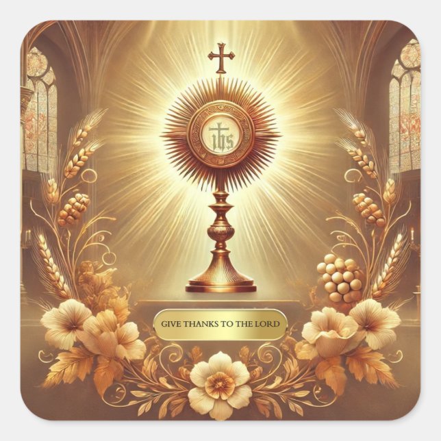 Erntedank Eucharist katholischer Adoration Religio Quadratischer Aufkleber (Vorderseite)