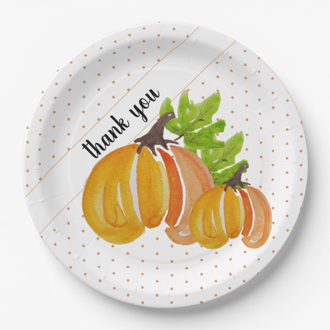Erntedank Exotic Watercolor Pumpkin Vielen Dank Pappteller (Vorderseite)