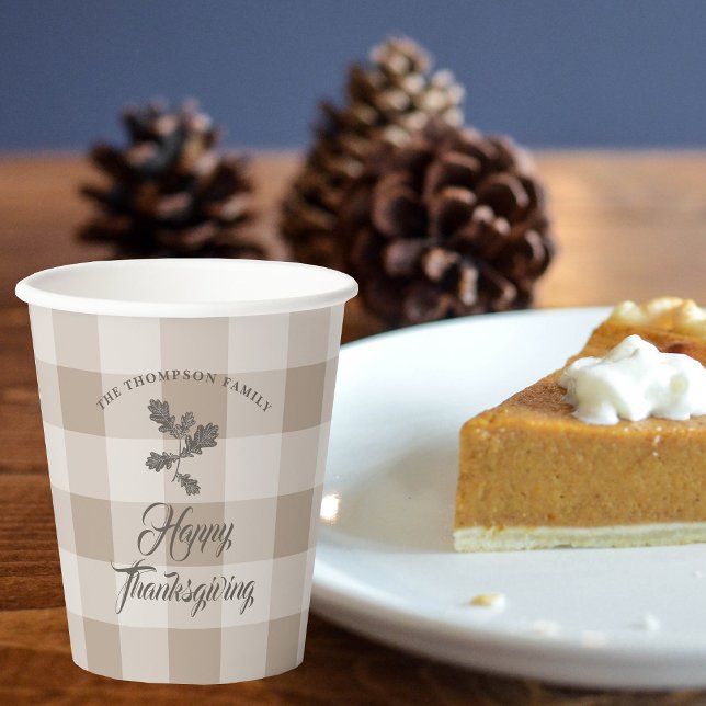 Erntedank Fall Foliage Blätter Braun Kariert Pappbecher (Thanksgiving Fall Foliage Leaves Brown Plaid Paper Cups)