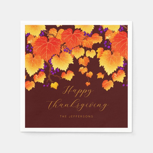 Erntedank Fall Foliage Traube Orange Gold Blätter Serviette (Vorderseite)