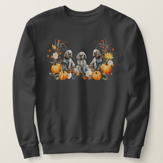 Erntedank Fall Poodle Hund mit Pumpkins Design Sweatshirt (Design vorne)