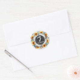 Erntedank Fall Sonnenblumen Pumpkins Monogramm Runder Aufkleber