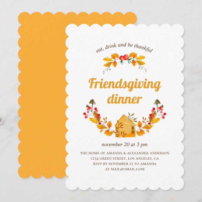 Erntedank Familienessen. Freundschaftsfest Einladung (Vorne/Hinten)
