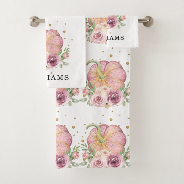 Erntedank Familienname Pumpkin Pink Badhandtuch Set (Insitu)