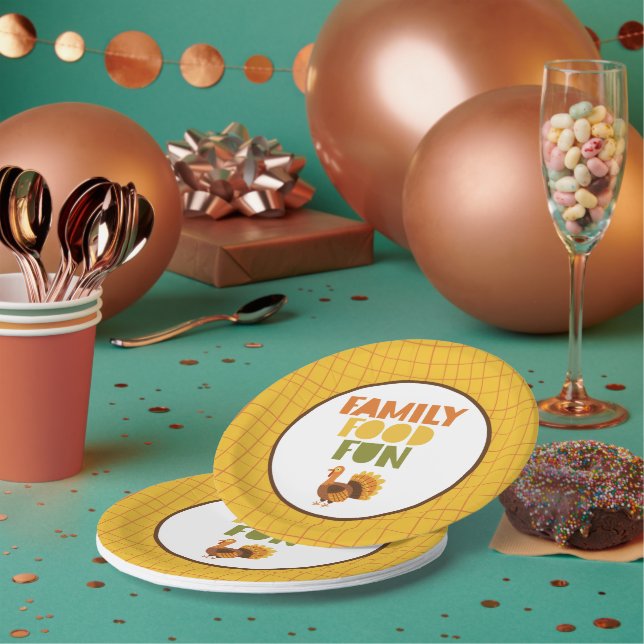 Erntedank "Family Food Fun Türkei" Pappteller (Multi)