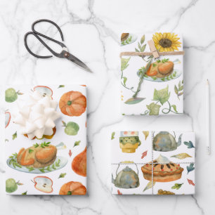 Erntedank Fest Fall Wasserfarbe Türkei Pumpkin Geschenkpapier Set