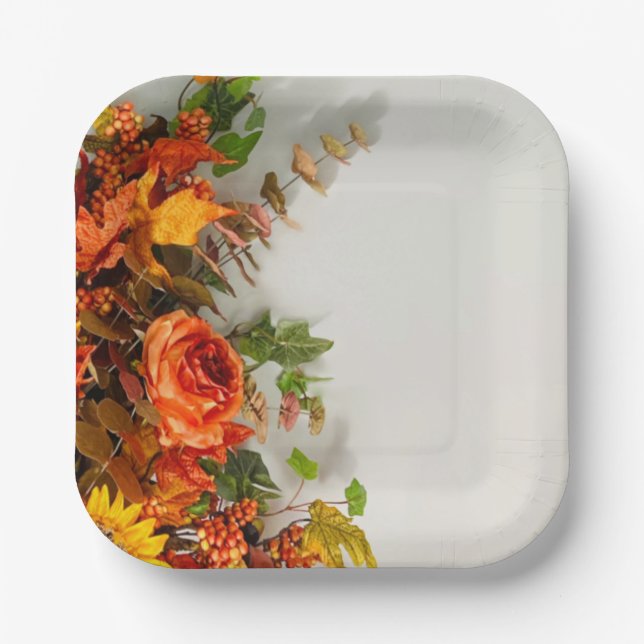 Erntedank Florals Square Paper Plate Pappteller (Vorderseite)
