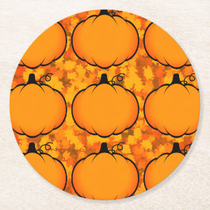Erntedank Foliage Pumpkin Zeichnend Runder Pappuntersetzer