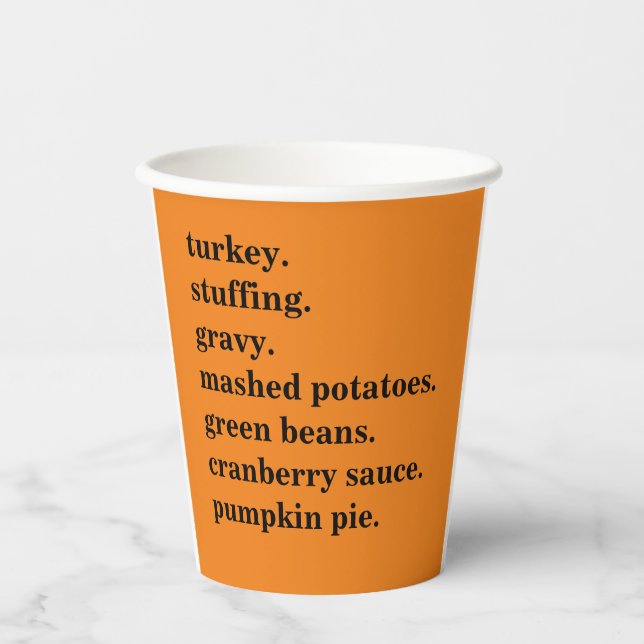 Erntedank Food Dinner Liste Personalisiert Pappbecher (Vorderseite)