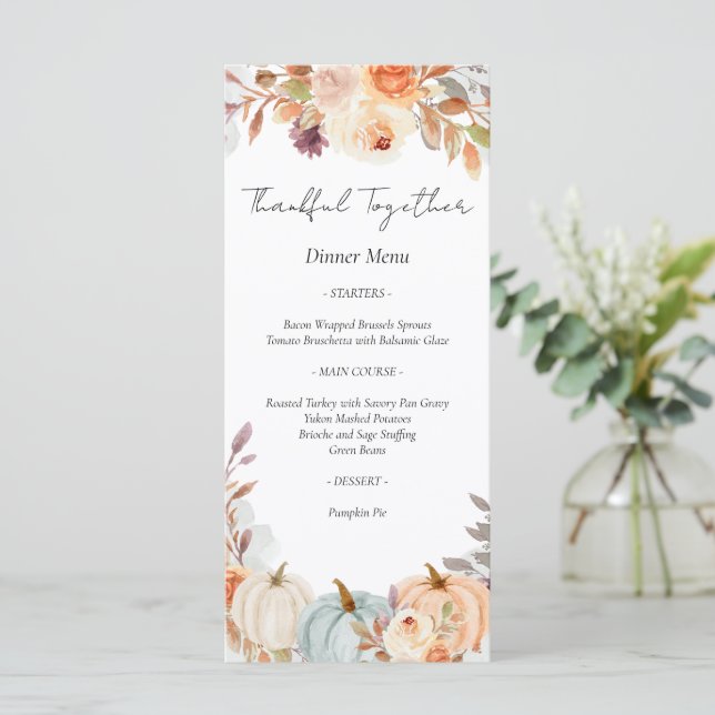 Erntedank Friendsgiving Dinner Menükarte (Stehend Vorderseite)