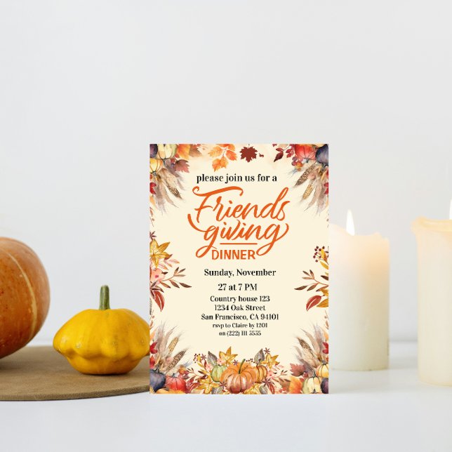 Erntedank Friendsgiving Dinner Pumpkin Blume Einladung (friends dinner fall thanksgiving dinner party family leaves chic elegant pumpkin )