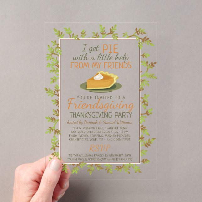 Erntedank Friendsgiving Party Pumpkin Pie Funny Acryleinladungen (Insitu (Handheld))