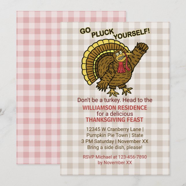 Erntedank Funny Funny Turkey Herbst Party Einladung (Vorne/Hinten)