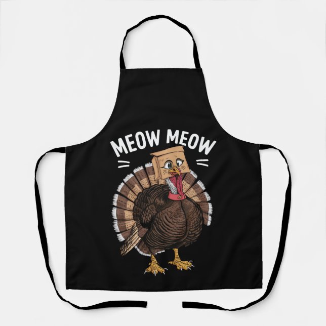 Erntedank Funny Turkey Chat Meow Fall Schürze (Vorderseite)