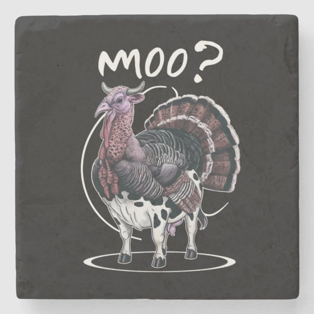 Erntedank Funny Turkey Kuh MoFall Steinuntersetzer (Vorderseite)