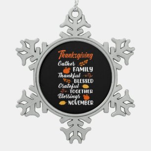 Erntedank Gather Family Schneeflocken Zinn-Ornament