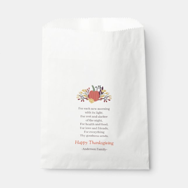 Erntedank Gedicht Country Rustic Pumpkin Bouquet Geschenktütchen (Vorderseite)