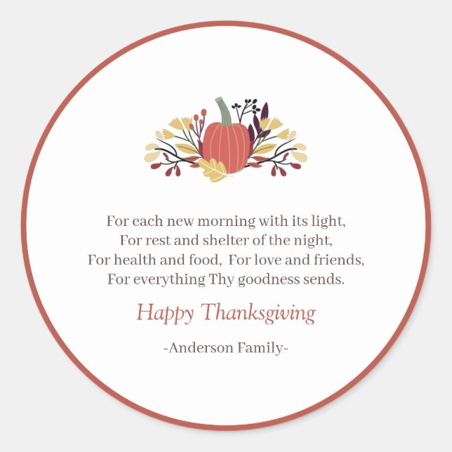 Erntedank Gedicht Country Rustic Pumpkin Bouquet Runder Aufkleber (Vorderseite)