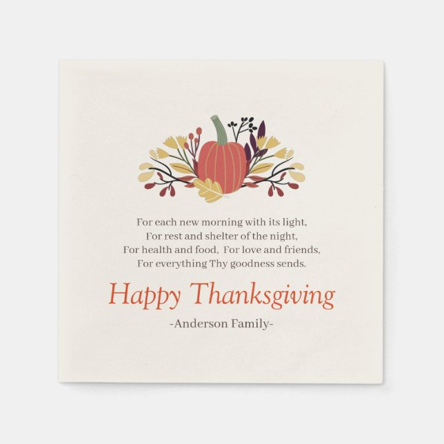 Erntedank Gedicht Country Rustic Pumpkin Bouquet Serviette (Vorderseite)