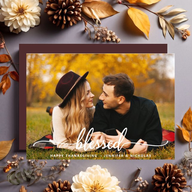 Erntedank Gesegnetes Foto Postkarte (Thanksgiving Blessed Script Photo Postcard)