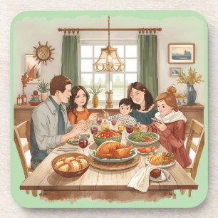 Erntedank, glückliche Familie, Erntedank Freude Getränkeuntersetzer
