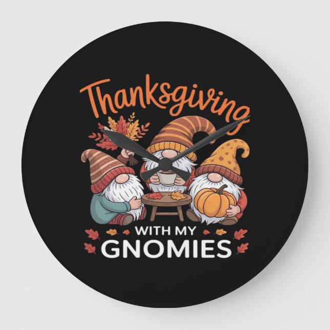 Erntedank Gnome Fall Leopard Türkei Essential T Große Wanduhr (Vorderseite)