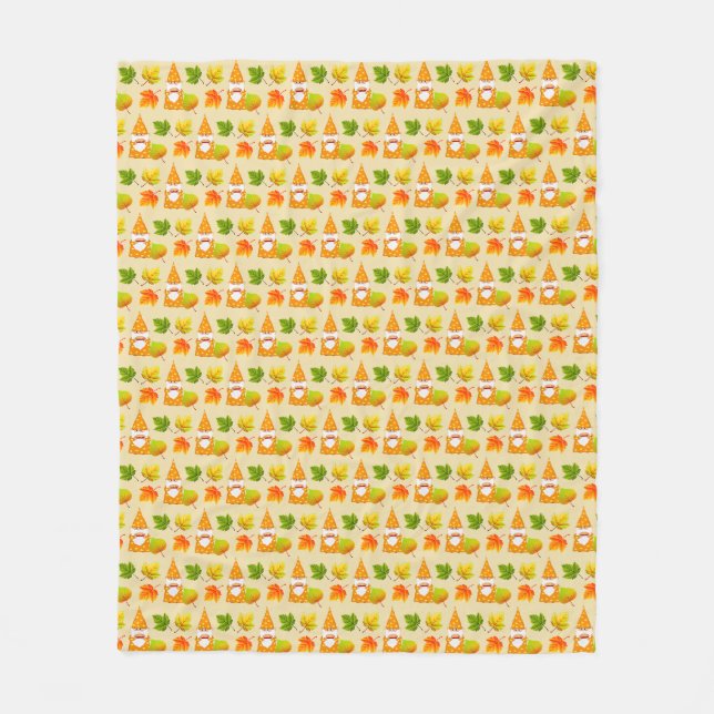 Erntedank Gnome und Herbstlaube auf Beige Fleecedecke (Vorderseite)