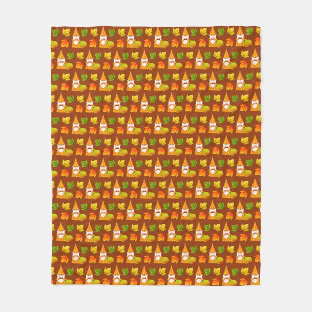 Erntedank Gnome und Herbstlaube auf Brown Fleecedecke (Vorderseite)