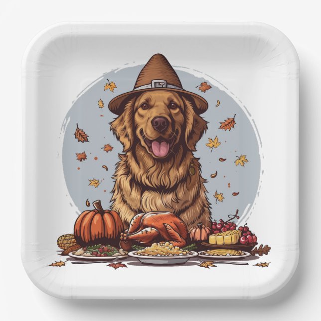 Erntedank Golden Retriever Dog Pappteller (Vorderseite)