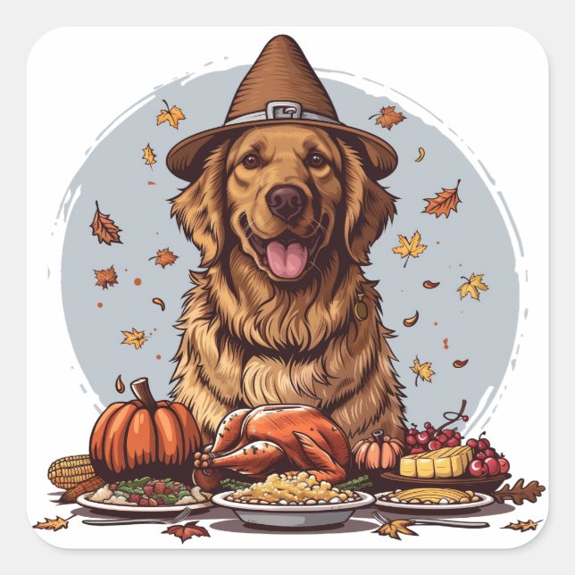 Erntedank Golden Retriever Dog Quadratischer Aufkleber (Vorderseite)