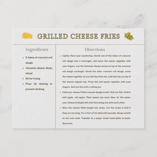 Erntedank "Grillkäse Fries Recipe Card" Postkarte (Vorderseite)