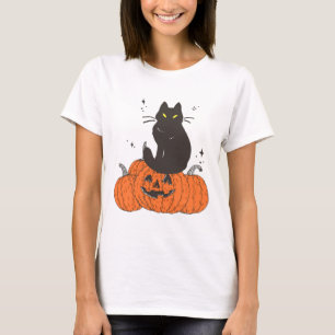 Erntedank Halloween Fall Spooky Katze mit Pumpki T-Shirt
