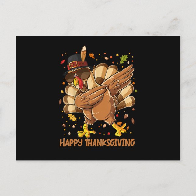 Erntedank-Happy Thanksgiving Dabbing Türkei Einladungspostkarte (Vorderseite)