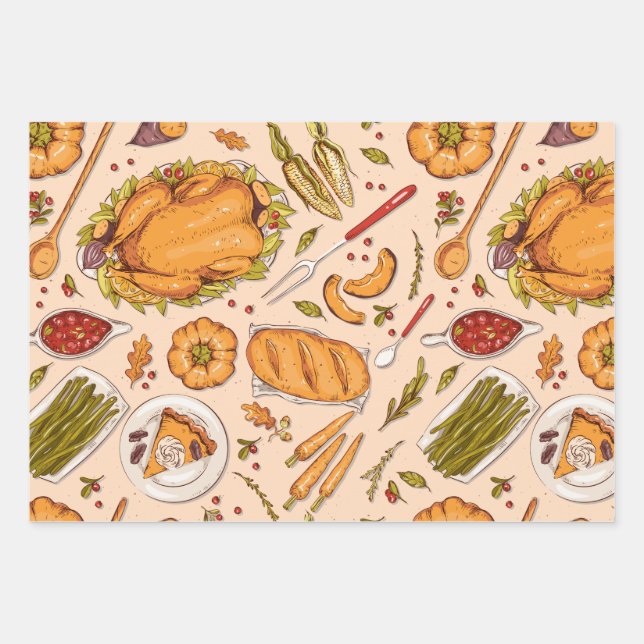 Erntedank Happy Turkey Day Mustergeschenk Geschenkpapier Set (Vorderseite)