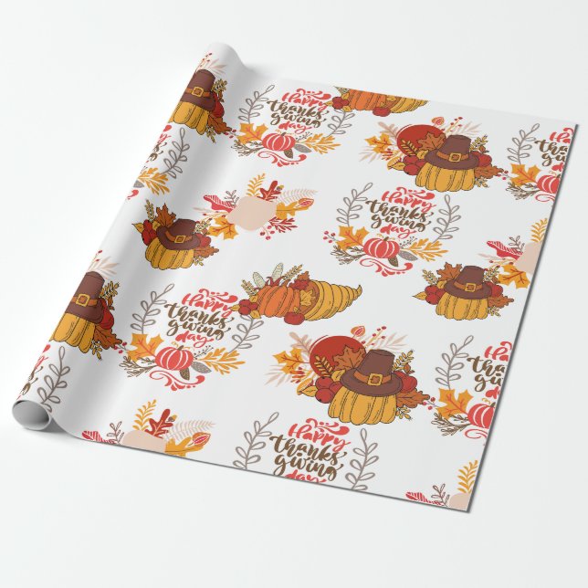 Erntedank Happy Turkey Day Pumpkin Muster Geschenk Geschenkpapier (Ungerollt)