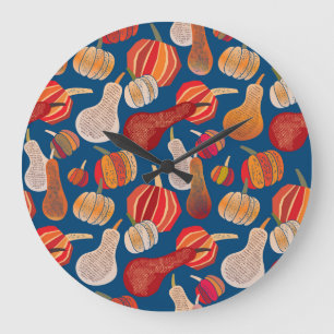 Erntedank Harvest: Pumpkin Vintag Art Große Wanduhr