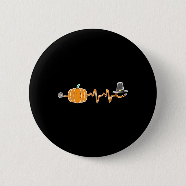 Erntedank Heartbeat Pumpkin Stethoscope Fall Sc Button (Vorderseite)