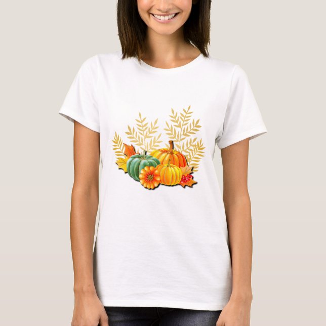 Erntedank Herbst Ahornleder und Sonnenblumen T-Shirt (Vorderseite)