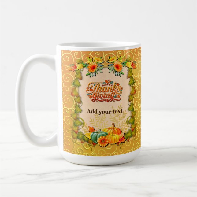 Erntedank Herbst Blätter und Kürbis Kaffeetasse (Links)
