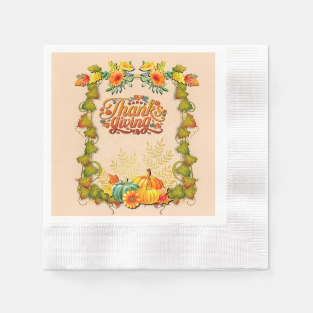 Erntedank Herbst Blätter und Kürbis Serviette (Vorderseite)