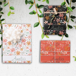 Erntedank Herbst Blume schwarzer Mustername Geschenkpapier Set