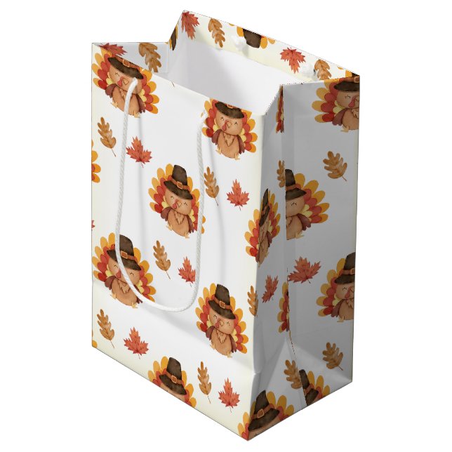 Erntedank Herbst lässt Gobble Mittlere Geschenktüte (Vorderseite Schrägansicht)