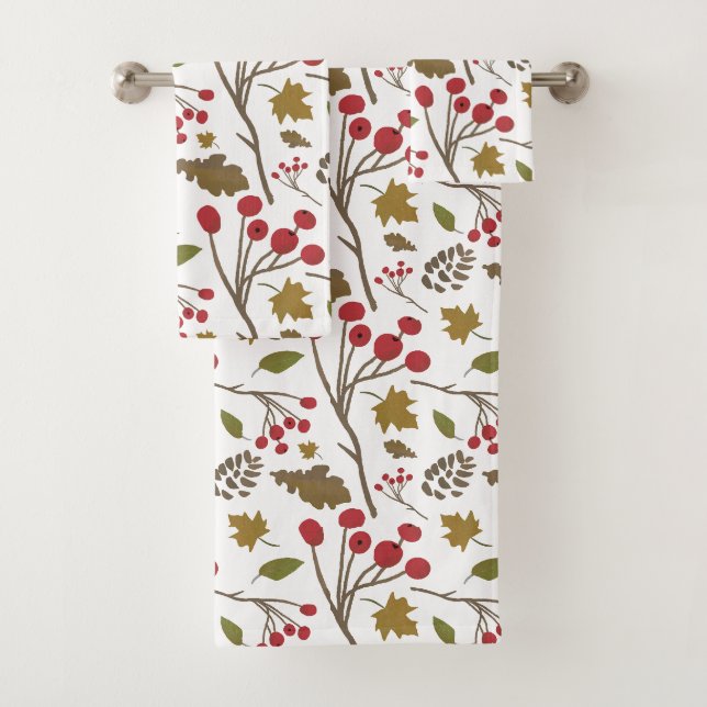 Erntedank Herbst Laub Äste Beeren Dekoration Badhandtuch Set (Insitu)