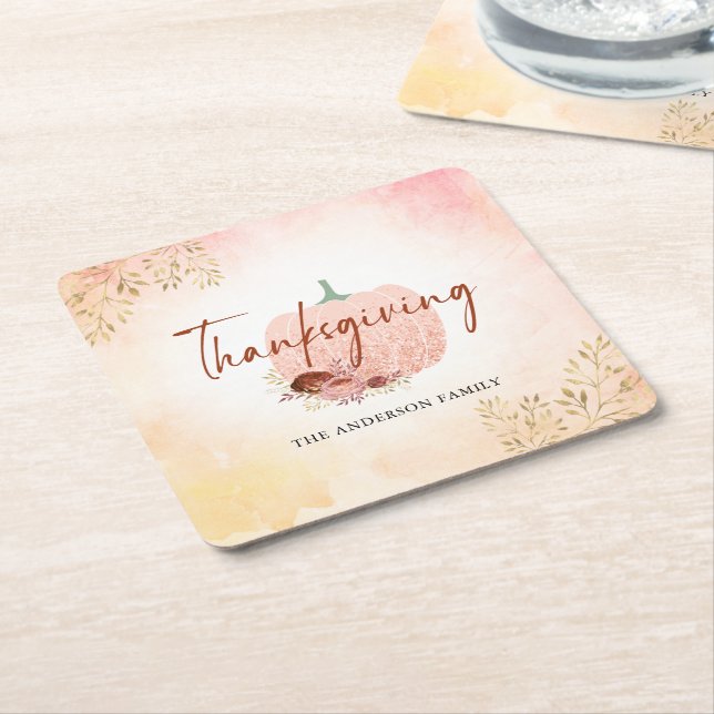 Erntedank Herbst Rose Gold Glitzer Pumpkin Rechteckiger Pappuntersetzer (angewinkelt)