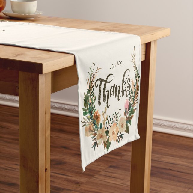 Erntedank Herbst Wasserfarbe Boho Blumenstraube Kurzer Tischläufer (Beispiel)