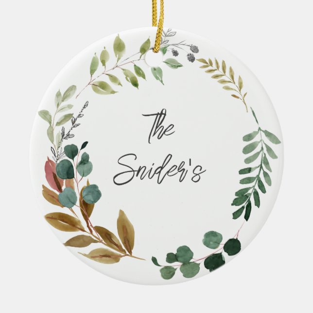 Erntedank-Herbstfarben Blätter NAME JAHR SEIN Keramik Ornament (Vorne)