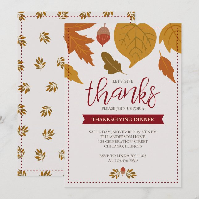 Erntedank-Herbstlaub danken Party Einladung (Vorne/Hinten)